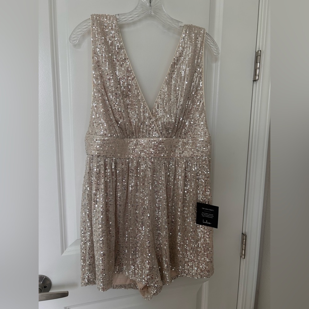 Lulu's Champagne Sequin Jumpsuit